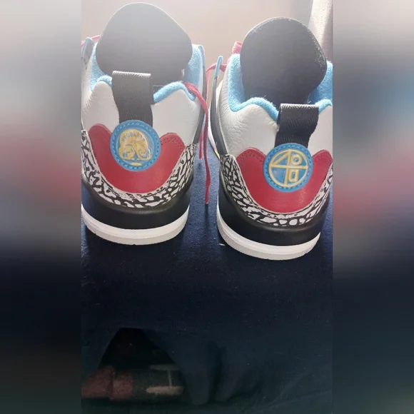 JORDAN 7.5 Gray and Blue, BLACK Sneakers with Red & YELLOWAccents - Picture 4 of 4